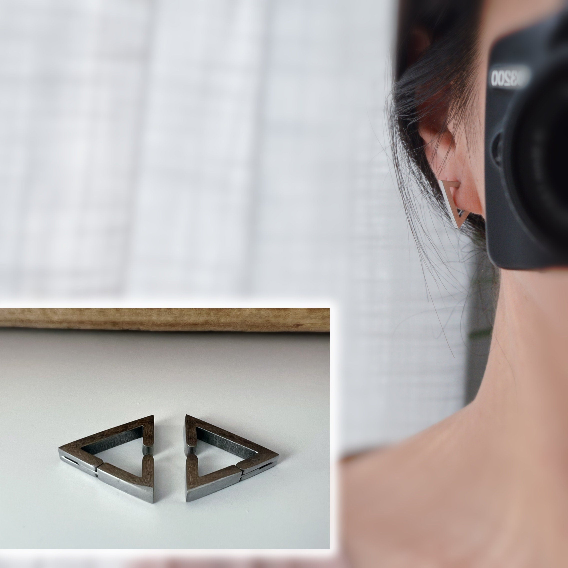 Boucles d'oreilles Rock CLIPS CLAMP anneaux Triangle Argent / Or/ Noir/ Bleu Clips pour Oreilles Non Percées Bijoux quotidiens hommes femmes