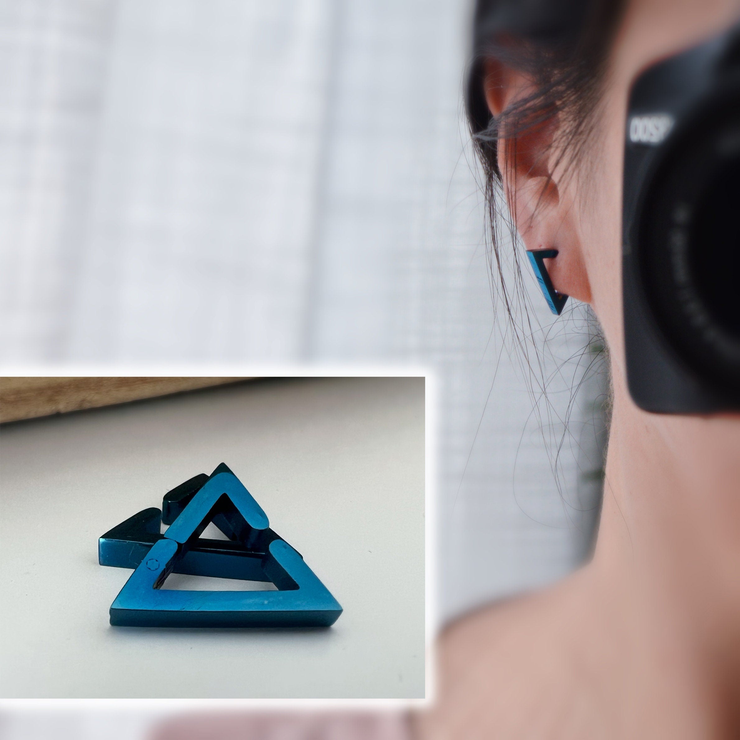 Boucles d'oreilles Rock CLIPS CLAMP anneaux Triangle Argent / Or/ Noir/ Bleu Clips pour Oreilles Non Percées Bijoux quotidiens hommes femmes