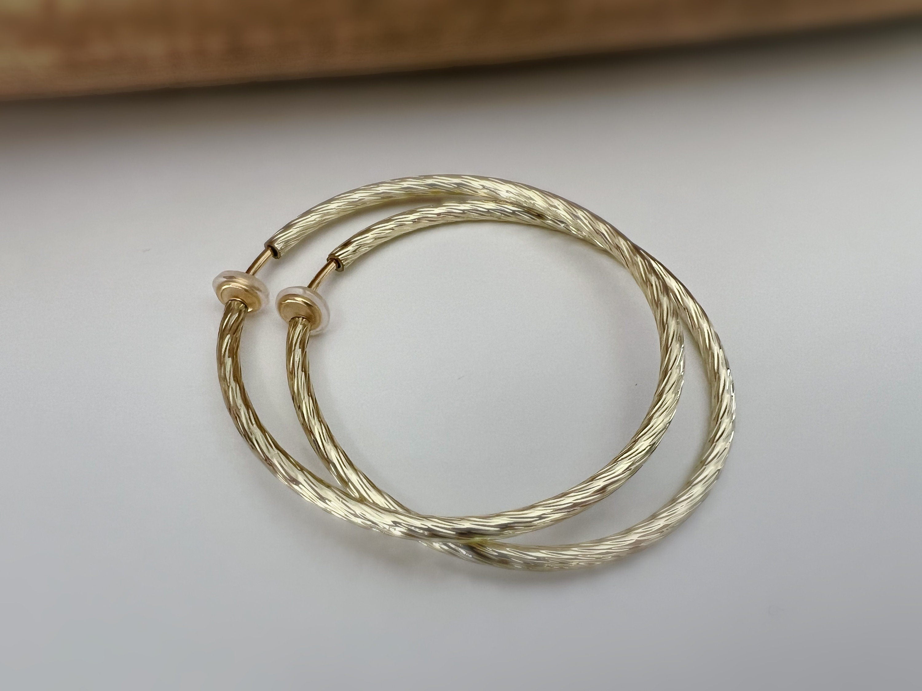 60mm Créoles Anneaux, Boucles d'oreille CLIPS Anneaux Créoles couleur Or/ Acier/ Argent, Clips d'oreilles, Diamètre du fil 3mm, Créoles 6cm