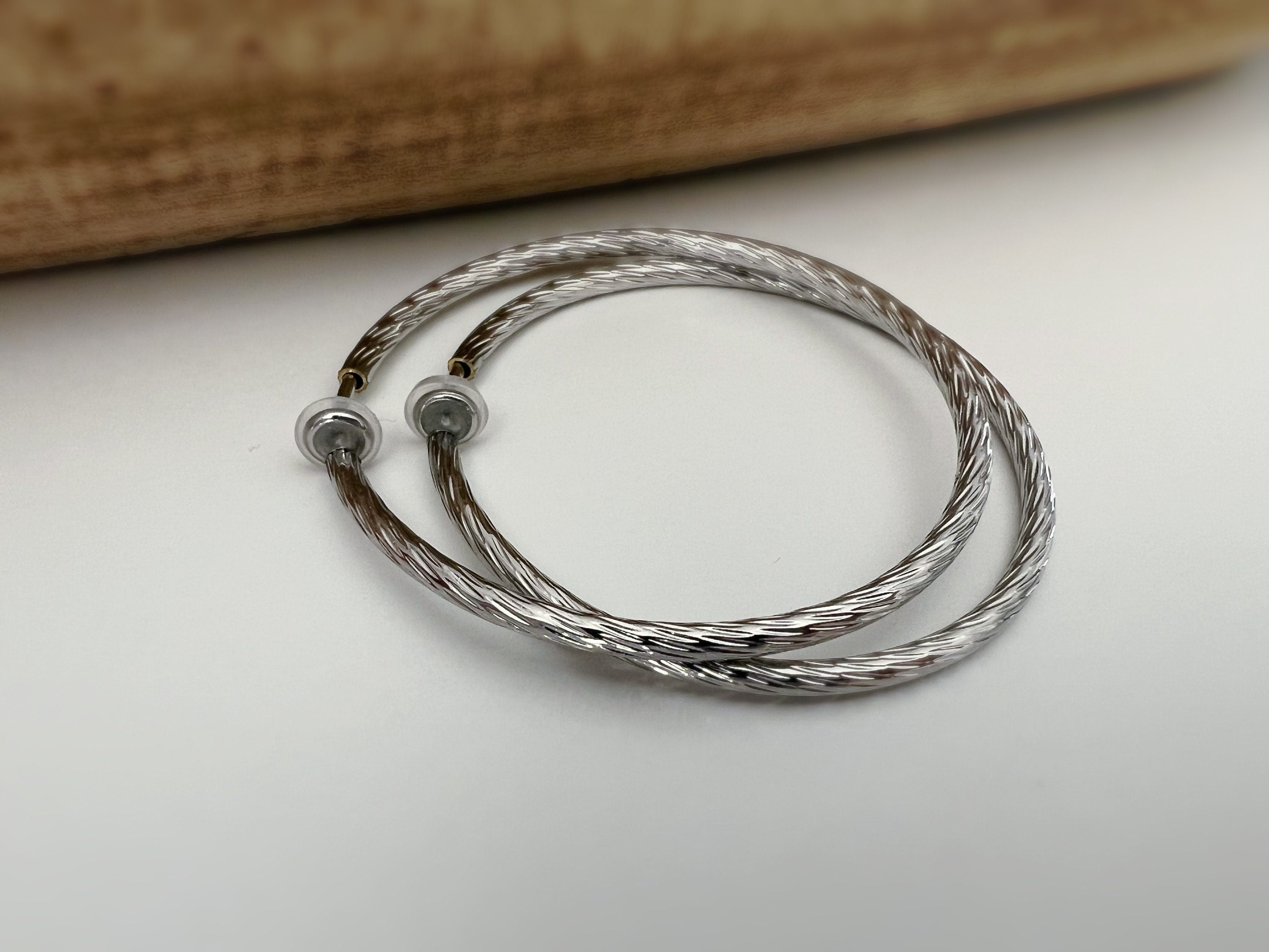 60mm Créoles Anneaux, Boucles d'oreille CLIPS Anneaux Créoles couleur Or/ Acier/ Argent, Clips d'oreilles, Diamètre du fil 3mm, Créoles 6cm