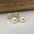 PAINLESS! CLIPS U spiral earrings gold plated White pearl 8mm Zircon 4MM. Comfortable ear clips.