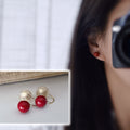 PAINLESS ! CLIPS U spiral earrings 8mm red pearl gold plated. Comfortable ear clips.