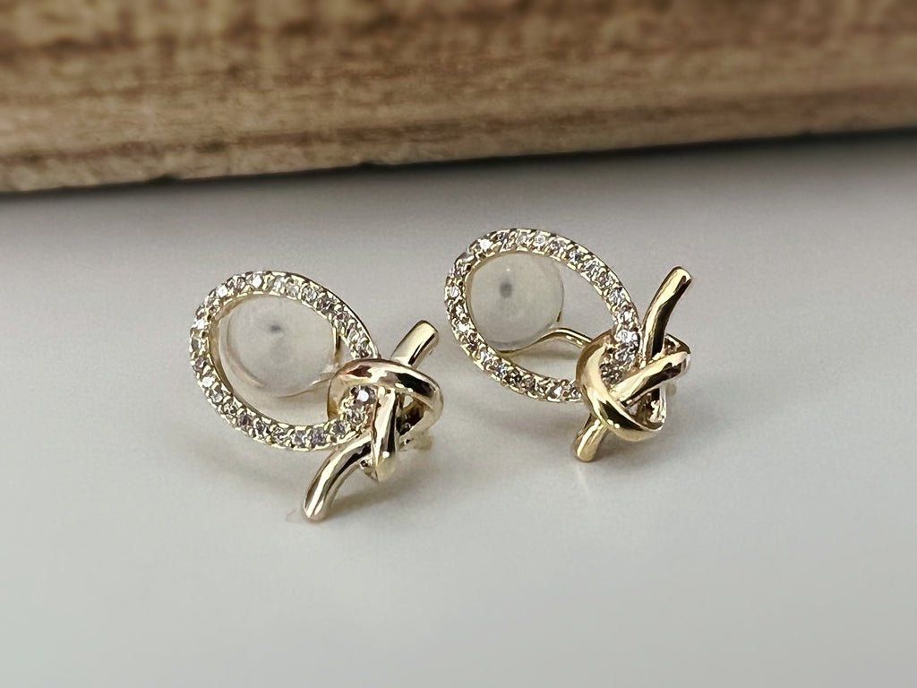 SANS DOULEUR ! Boucles d'oreilles CLIPS U nœud plaqué d'Or Ovale mini zircon. Clips d'oreilles confortable Boucles Délicates