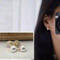 PAINLESS! CLIPS U spiral earrings gold plated White pearl 8mm Zircon 4MM. Comfortable ear clips.