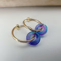 2 EN 1 Clips d'oreilles Anneaux Petit cercle Donut en verre bleu et violet Créoles Clips 18mm Argent/ Or Confortable Oreilles non percées.