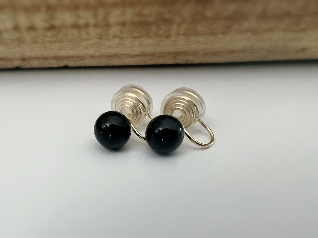 SANS DOULEUR ! Boucles d'oreilles CLIPS U spirale Perle Noir 8mm/ 10mm plaqué d'Or. Clips d'oreilles confortable.