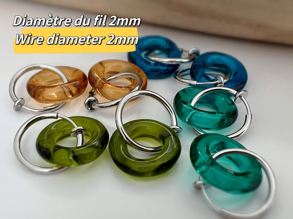2 EN 1 Créoles Clips 20mm ARGENT Cercle Vert Olive / Vert paon / Bleu / Marron. Clips d'oreilles Anneaux argent diamètre du fil 1.5mm ou 2mm