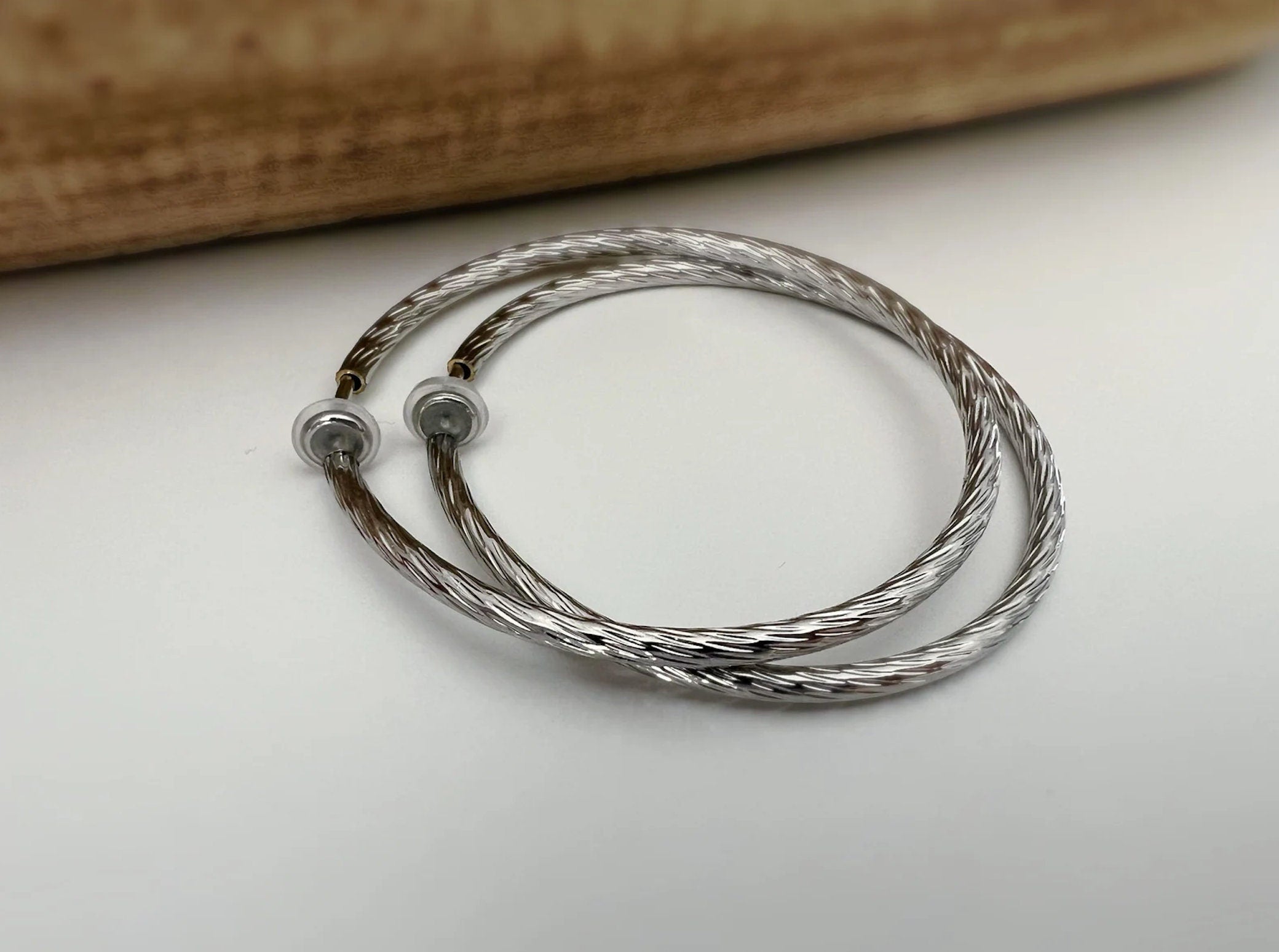 50mm Créoles Anneaux, Boucles d'oreille CLIPS Anneaux Créoles couleur Or / Argent, Clips d'oreilles, Diamètre du fil 3mm, Créoles 5cm