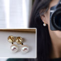 SANS DOULEUR ! Boucles d'oreilles CLIPS U spirale plaqué d'Or Perle blanche 10mm Barre Or. Clips d'oreilles confortable.
