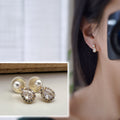 SANS DOULEUR ! Boucles d'oreilles CLIPS U spirale plaqué d'Or mini Perle blanche 4mm Goutte d'eau Zircon. Clips d'oreilles confortable.