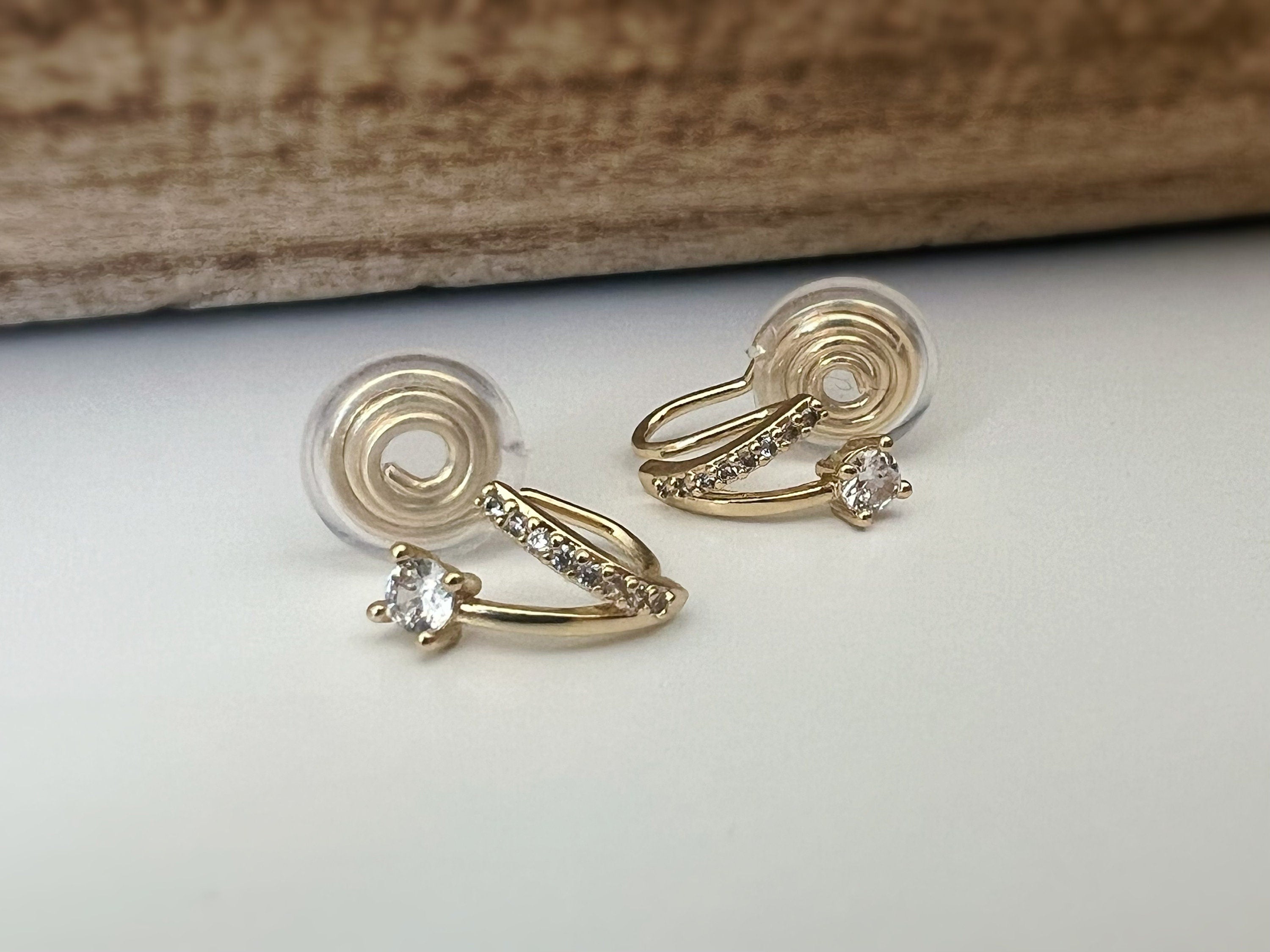 SANS DOULEUR ! Boucles d'oreilles CLIPS U spirale Petit double demi cercle Mini Pierre Zircon Rond plaqué d'Or Clips d'oreilles confortable.