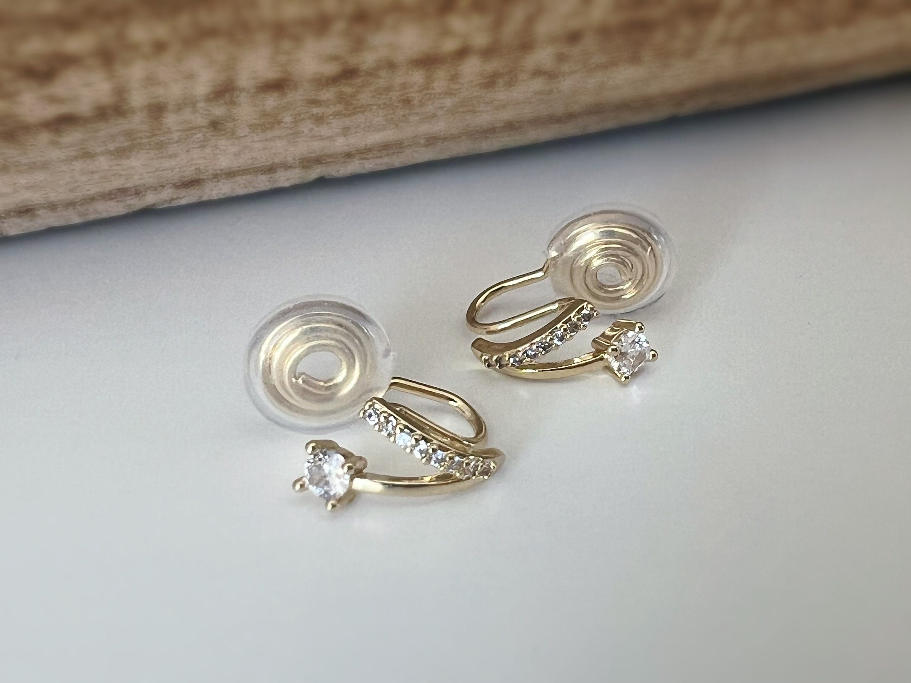 SANS DOULEUR ! Boucles d'oreilles CLIPS U spirale Petit double demi cercle Mini Pierre Zircon Rond plaqué d'Or Clips d'oreilles confortable.
