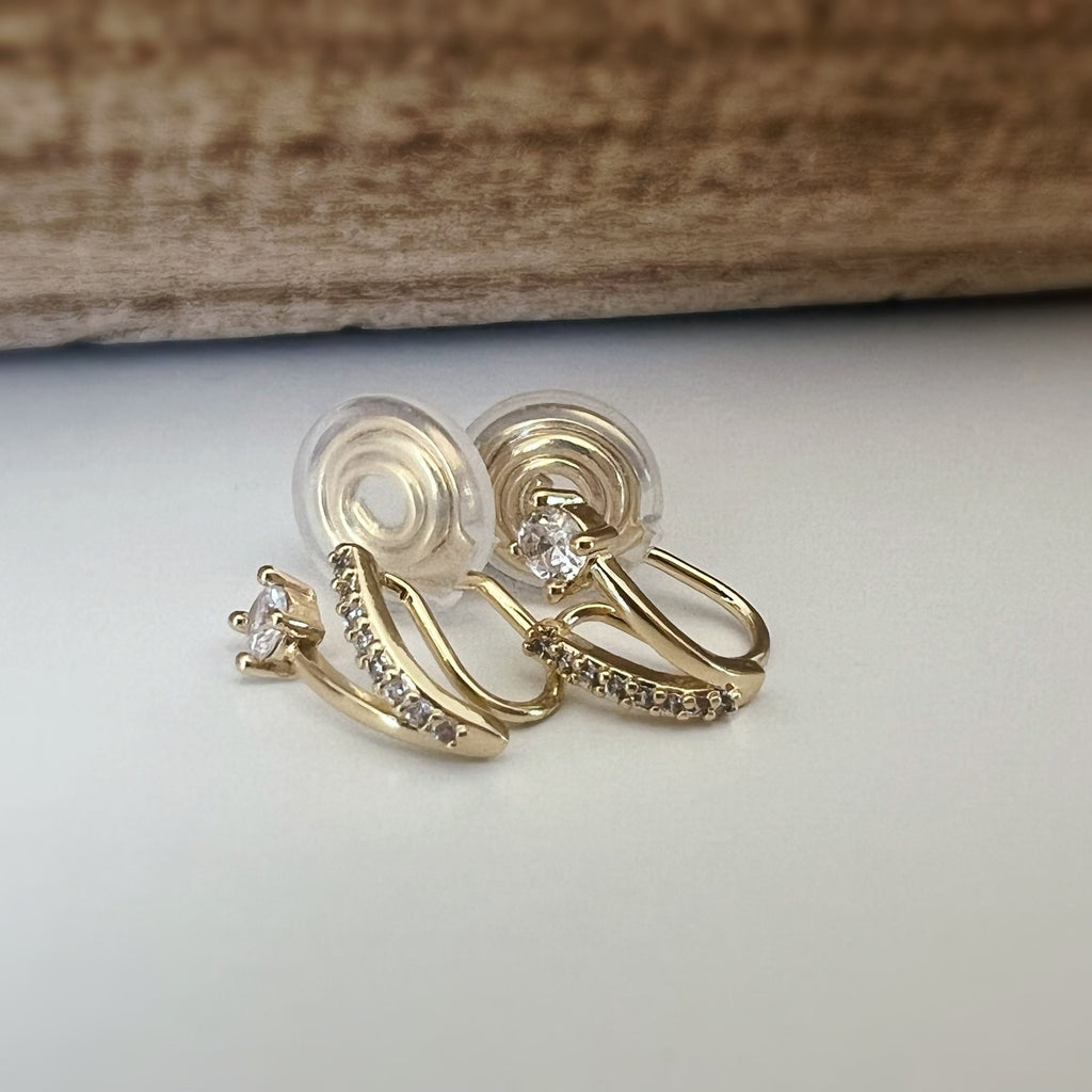 SANS DOULEUR ! Boucles d'oreilles CLIPS U spirale Petit double demi cercle Mini Pierre Zircon Rond plaqué d'Or Clips d'oreilles confortable.
