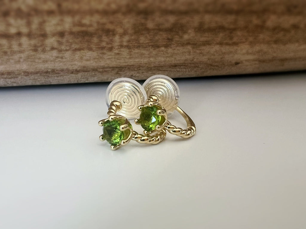 SANS DOULEUR ! Boucles d'oreilles CLIPS U spirale Cercle torsadé Pierre Zircon Rond Vert citron. Plaqué d'Or. Clips d'oreilles confortable