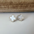CLIPS d'oreilles invisibles, Trèfle à 4 feuilles or porte bonheur mini zircon Noir/ Blanc/ Vert Boucles d'oreilles clips confortable délicat