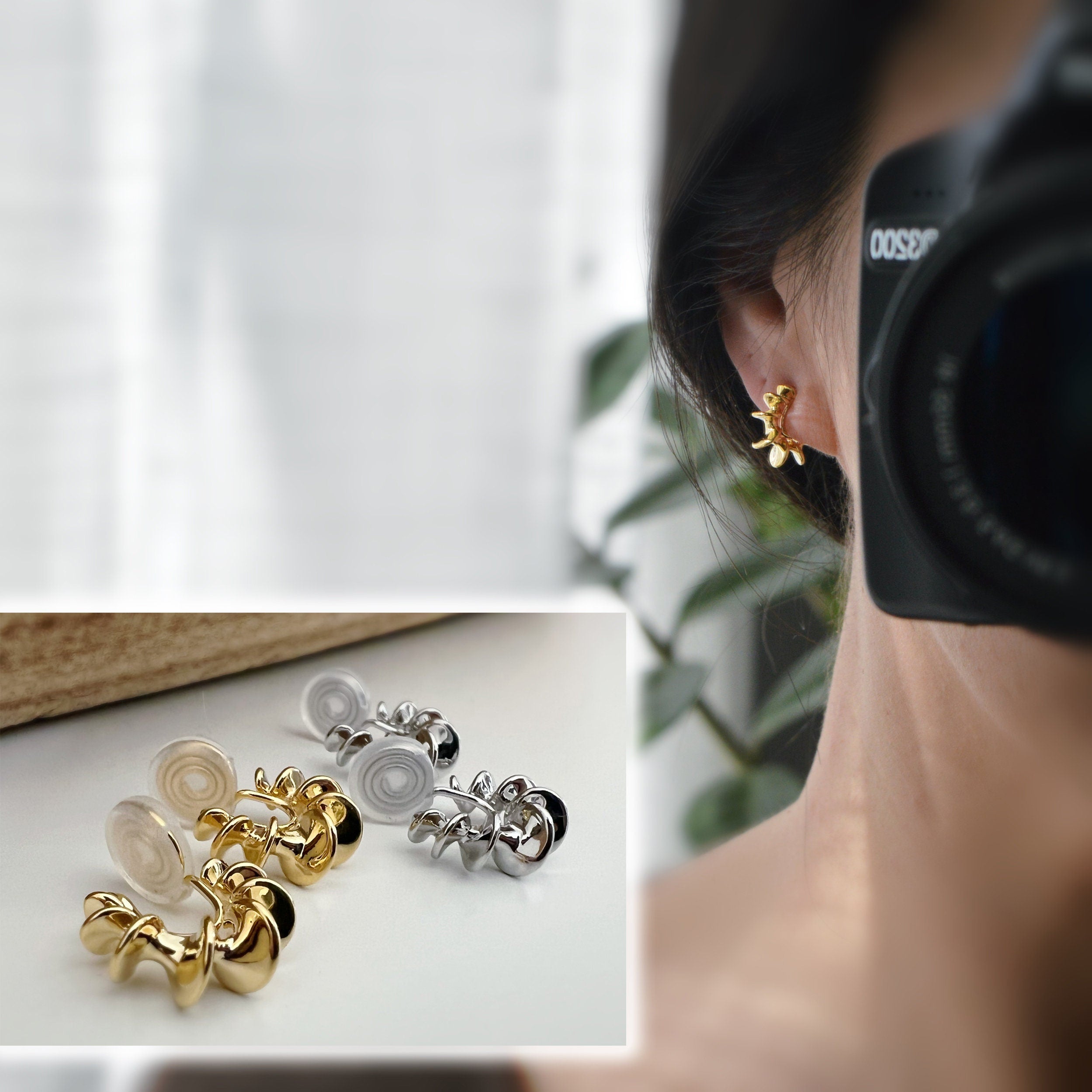 SANS DOULEUR ! Boucles d'oreilles CLIPS U spirale Petit cercle torsadé couleur Or / Argent. Clips d'oreilles confortable Boucles Délicates