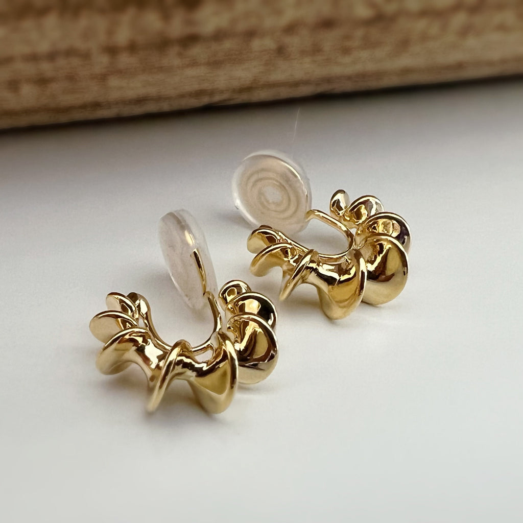 SANS DOULEUR ! Boucles d'oreilles CLIPS U spirale Petit cercle torsadé couleur Or / Argent. Clips d'oreilles confortable Boucles Délicates