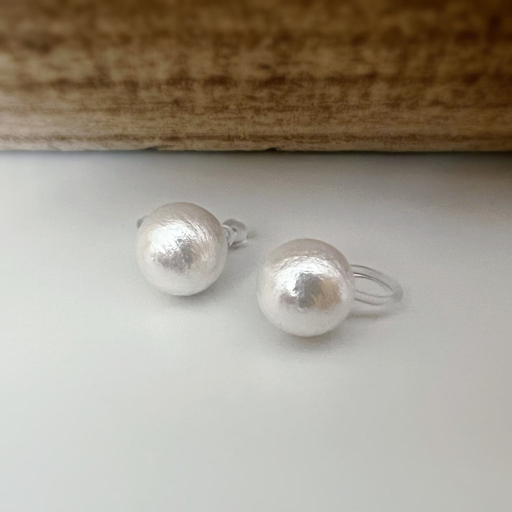 Clip On Invisible Earrings, Non Pierced Earrings, Pierced Look. Blue Cotton Pearl. Gift For Her