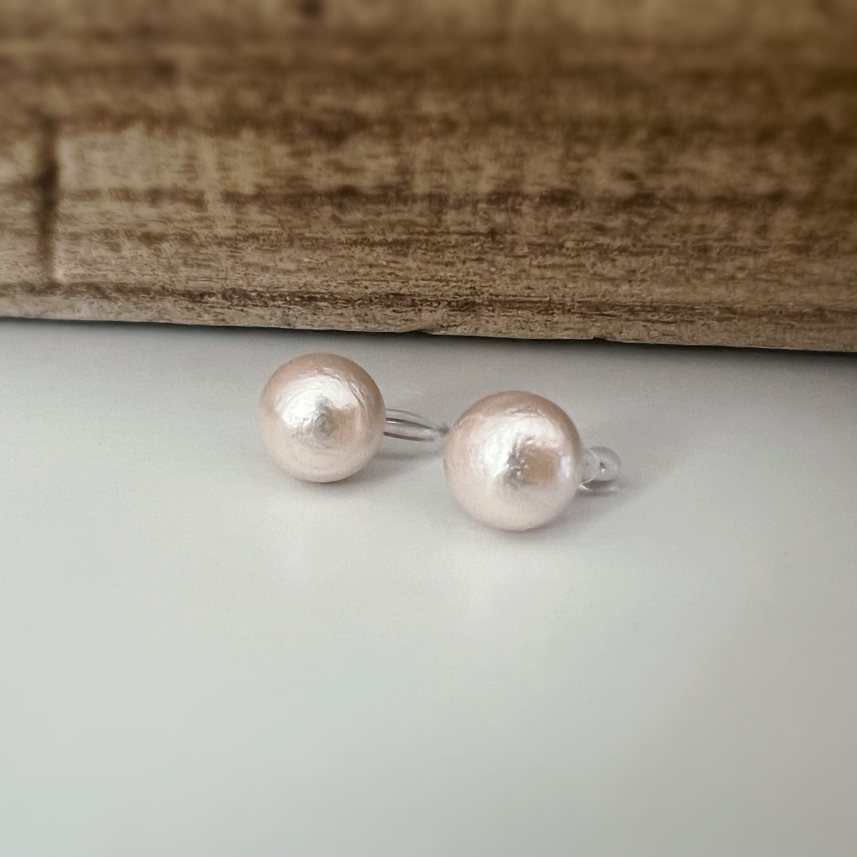 Clip On Invisible Earrings, Non Pierced Earrings, Pierced Look. Blue Cotton Pearl. Gift For Her
