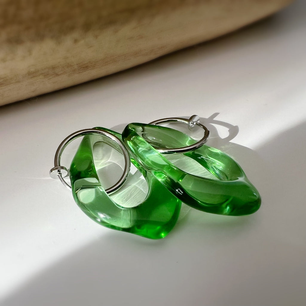 2 IN 1, Clip-on Earrings Large Diamond Acetate Green Brown Transparent. Creole Clips 20mm Silver / Gold. CLIPS comfortable