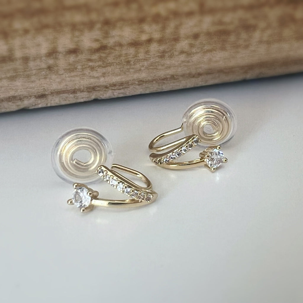 SANS DOULEUR ! Boucles d'oreilles CLIPS U spirale Petit double demi cercle Mini Pierre Zircon Rond plaqué d'Or Clips d'oreilles confortable.
