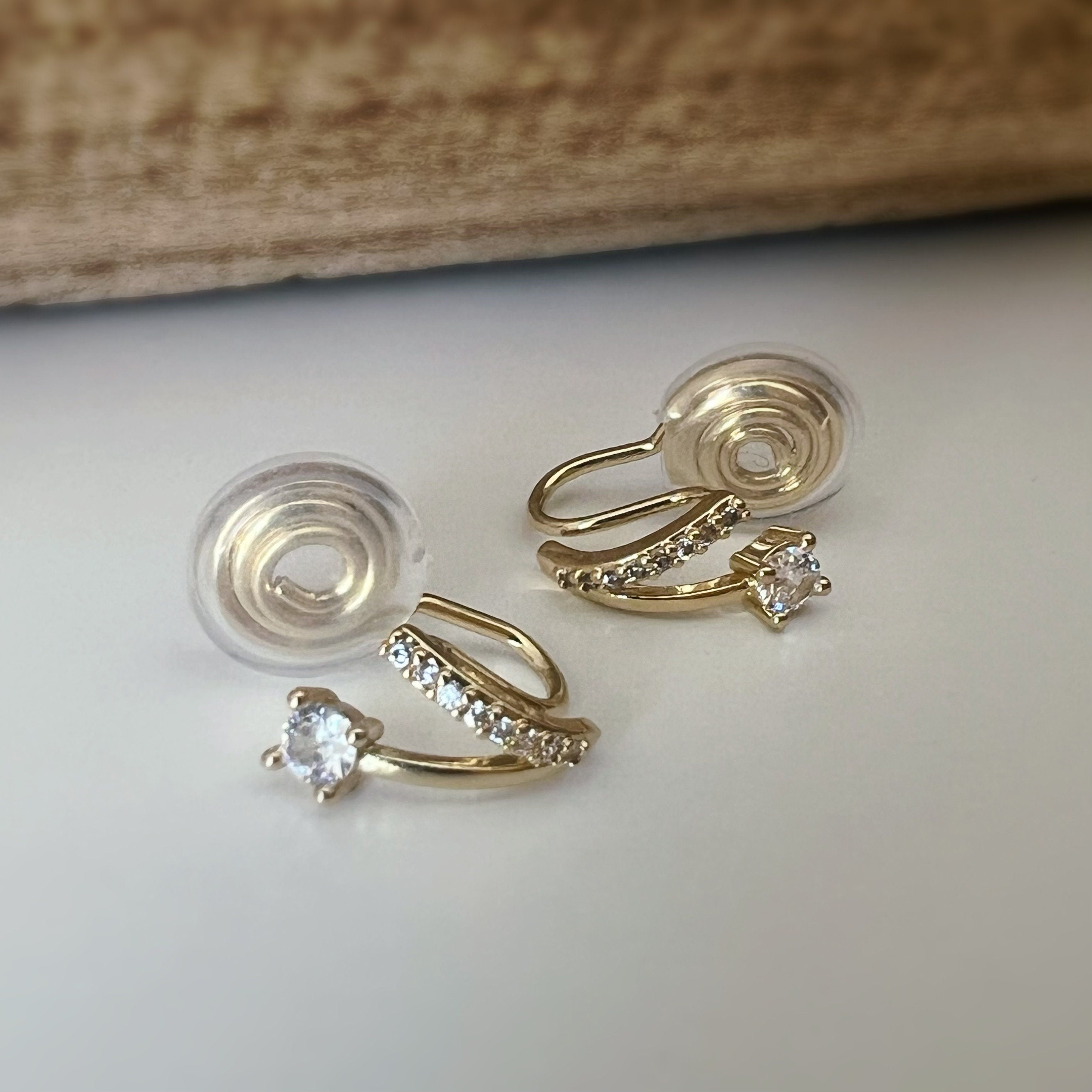 SANS DOULEUR ! Boucles d'oreilles CLIPS U spirale Petit double demi cercle Mini Pierre Zircon Rond plaqué d'Or Clips d'oreilles confortable.