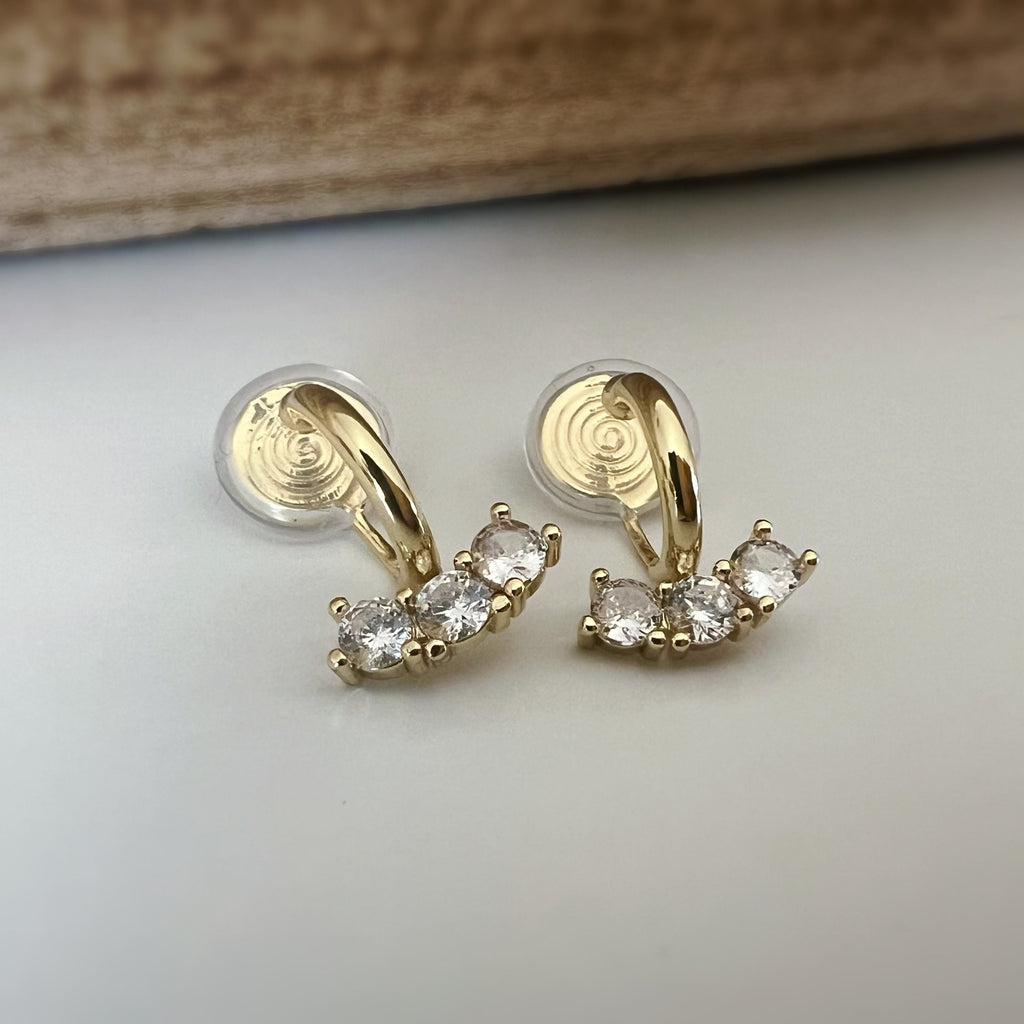 SANS DOULEUR ! Boucles d'oreilles CLIPS U spirale Petit Cercle avec Barre mini Zircon Argent / Or. Clips d'oreilles confortable délicat.