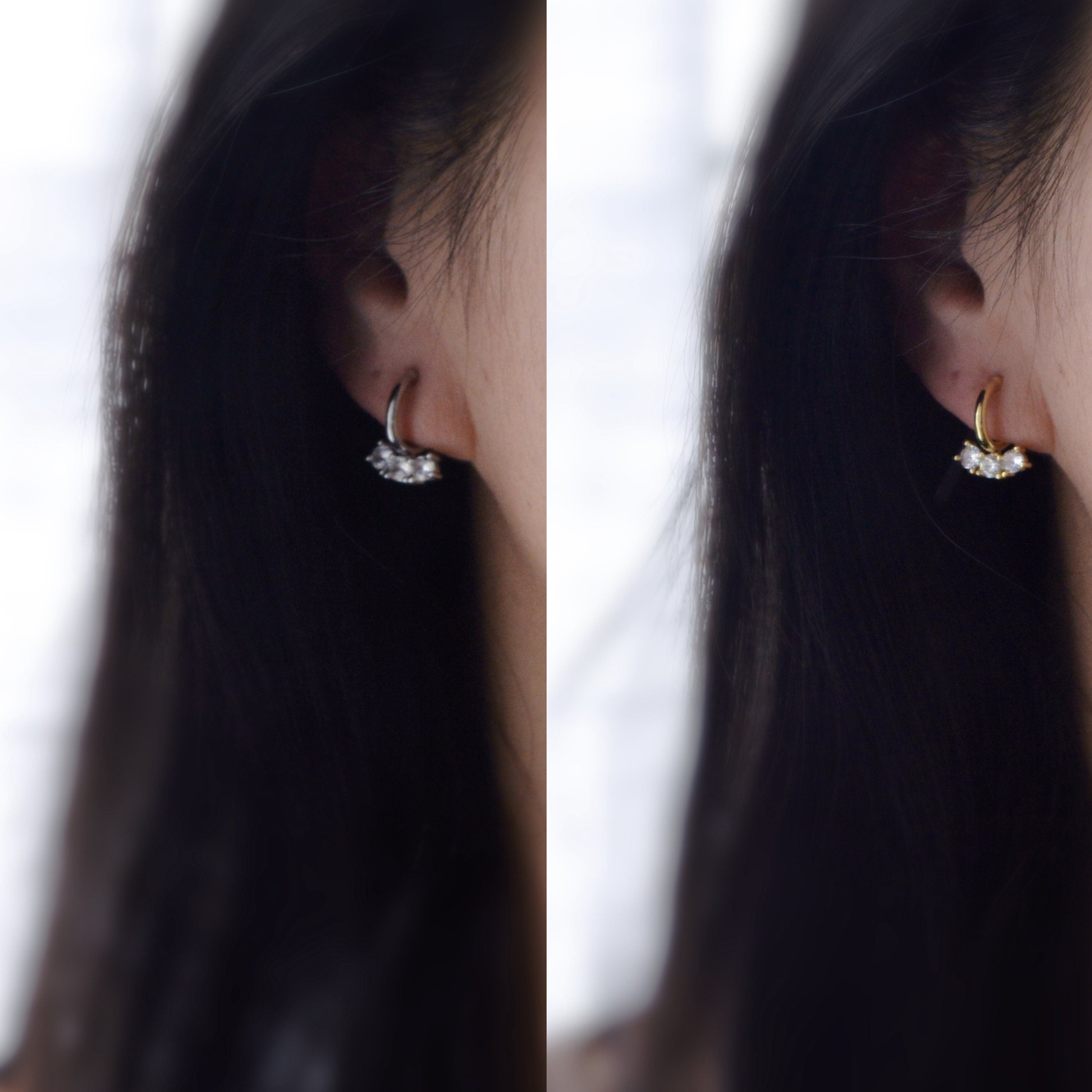 SANS DOULEUR ! Boucles d'oreilles CLIPS U spirale Petit Cercle avec Barre mini Zircon Argent / Or. Clips d'oreilles confortable délicat.
