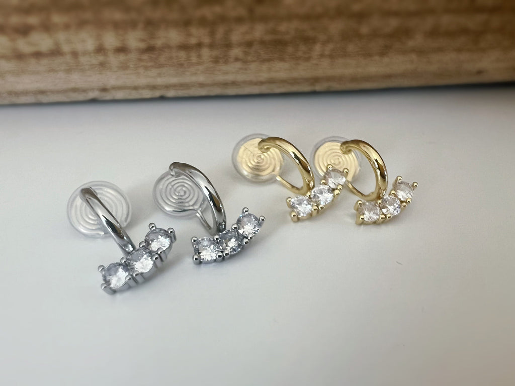 SANS DOULEUR ! Boucles d'oreilles CLIPS U spirale Petit Cercle avec Barre mini Zircon Argent / Or. Clips d'oreilles confortable délicat.