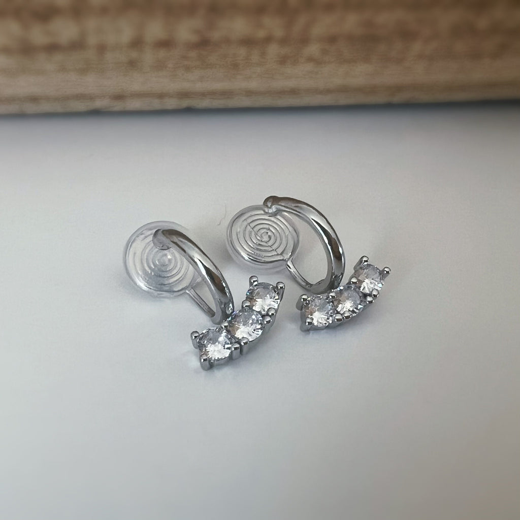 SANS DOULEUR ! Boucles d'oreilles CLIPS U spirale Petit Cercle avec Barre mini Zircon Argent / Or. Clips d'oreilles confortable délicat.