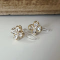 Mini CLIPS d'oreilles invisibles, Mini Fleur quatre pétales Or Zircon, Boucles d'oreilles clips confortable délicat minimaliste