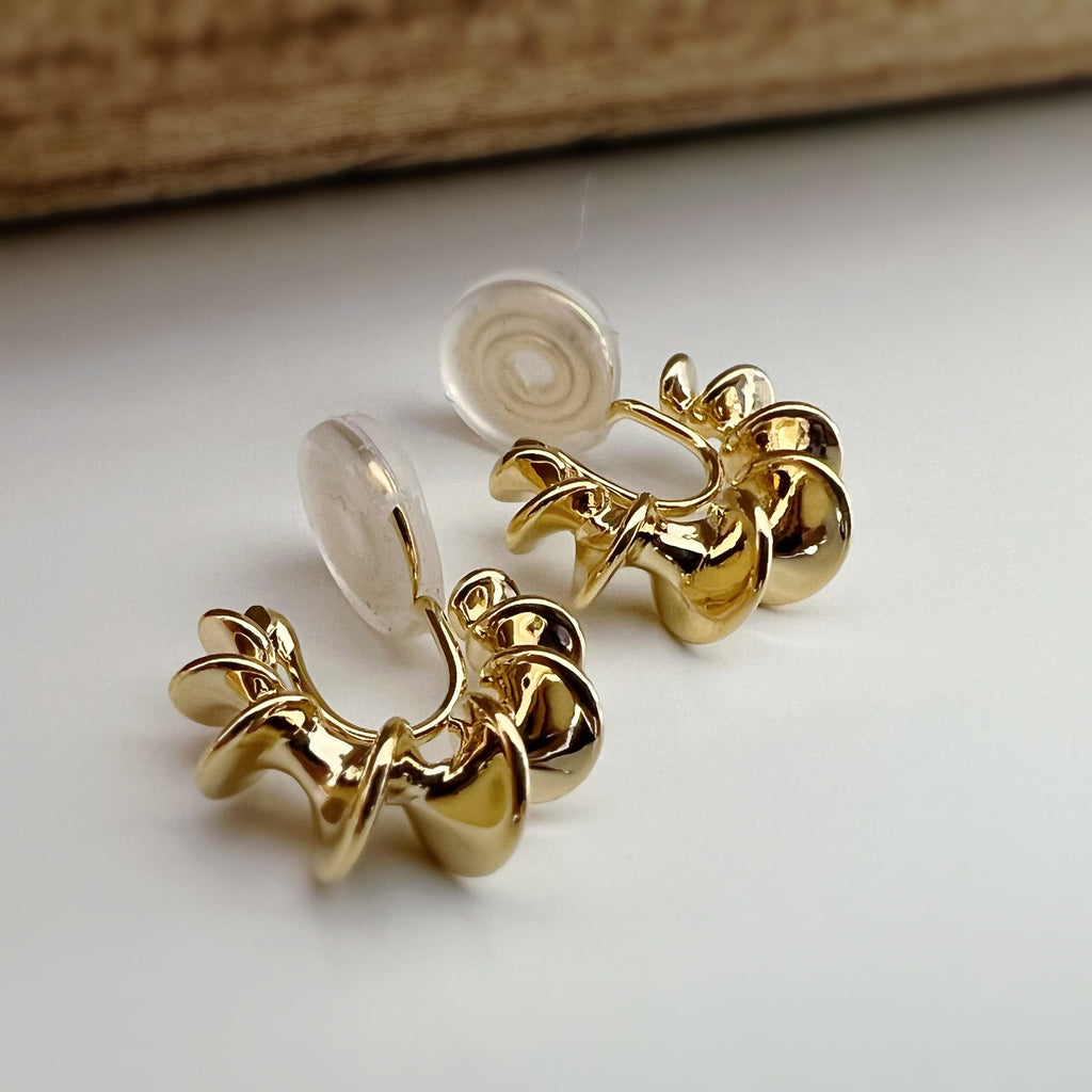 SANS DOULEUR ! Boucles d'oreilles CLIPS U spirale Petit cercle torsadé couleur Or / Argent. Clips d'oreilles confortable Boucles Délicates