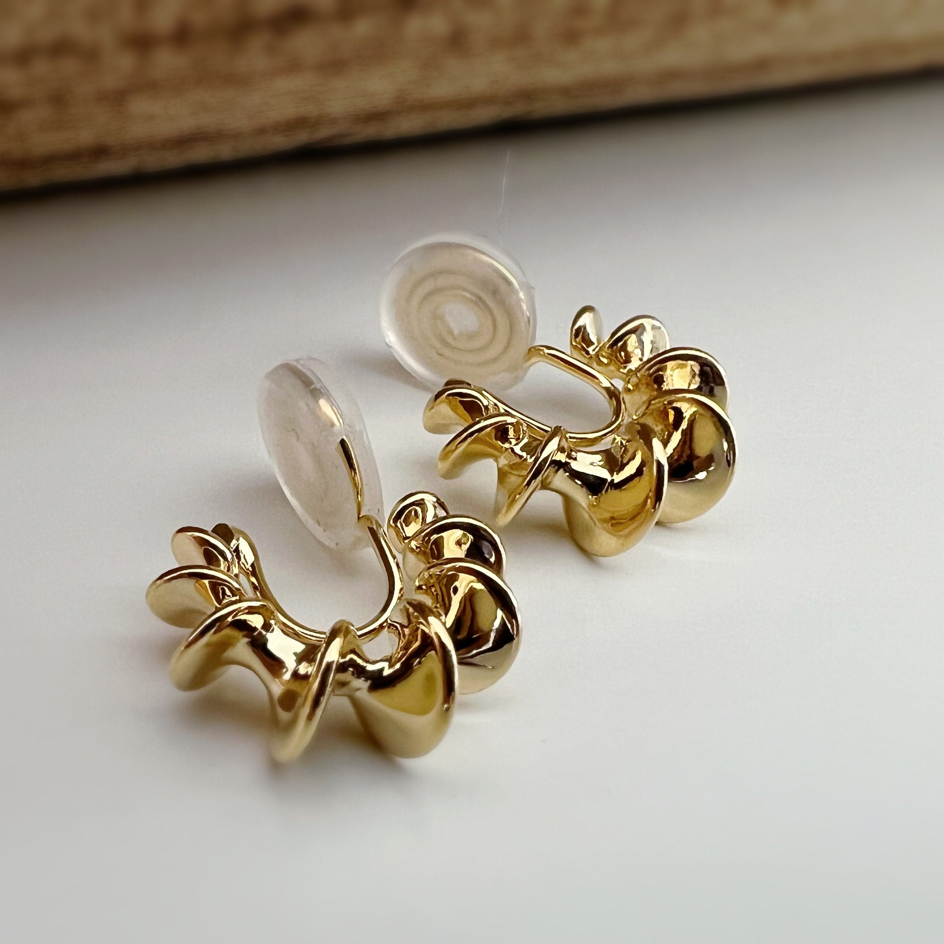 SANS DOULEUR ! Boucles d'oreilles CLIPS U spirale Petit cercle torsadé couleur Or / Argent. Clips d'oreilles confortable Boucles Délicates