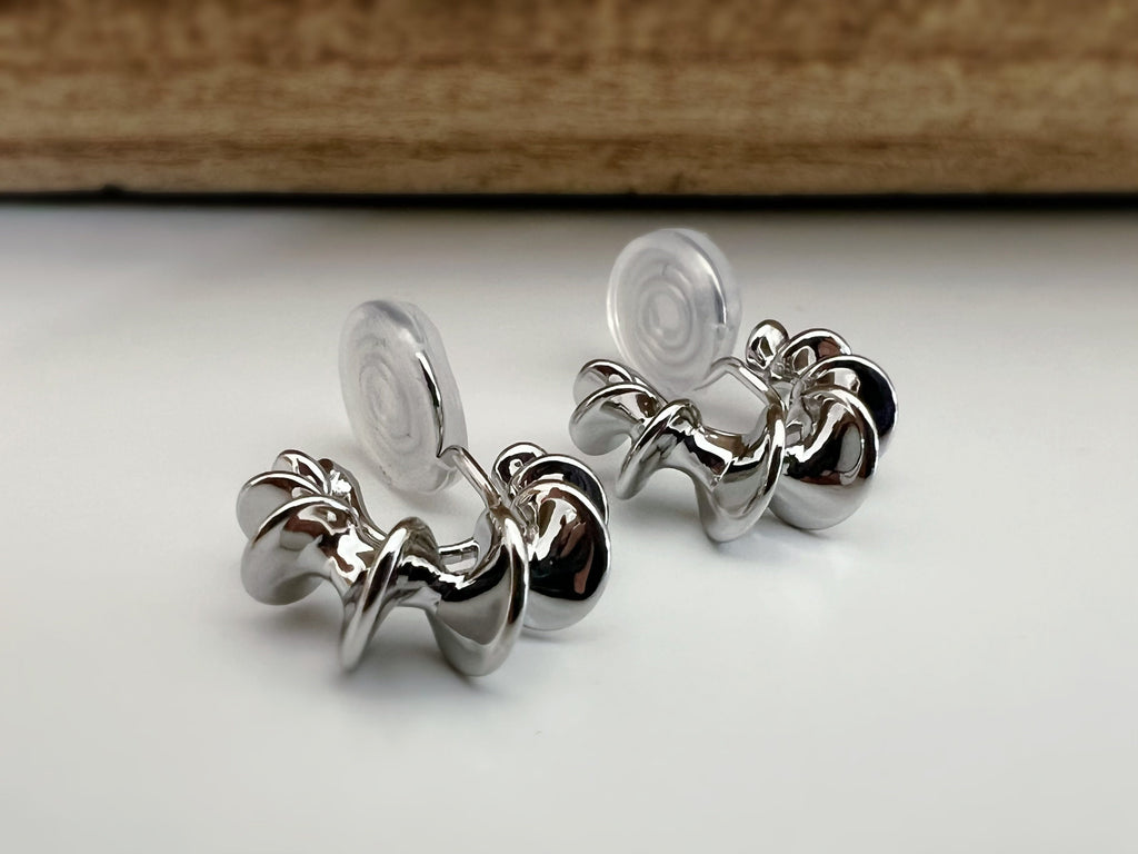 SANS DOULEUR ! Boucles d'oreilles CLIPS U spirale Petit cercle torsadé couleur Or / Argent. Clips d'oreilles confortable Boucles Délicates
