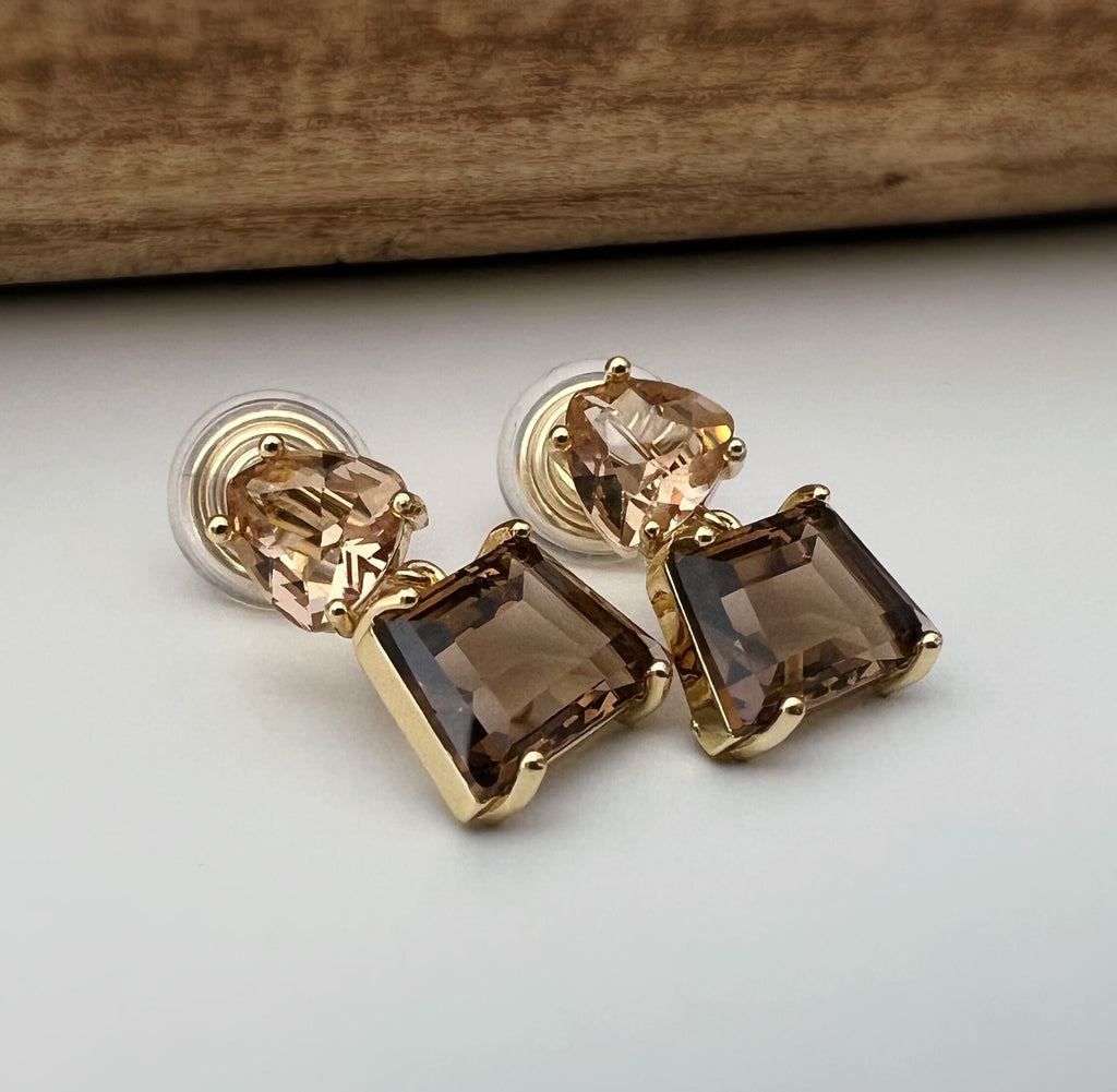 SANS DOULEUR ! Boucles d'oreilles CLIPS U spirale triangulaire trapézoïdal pendantes zircon couleur champagne café marron, géométrique.