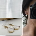 Invisible ear CLIPS Gold / Silver White mother-of-pearl fan shape Small round Zircon. Delicate minimalist earrings