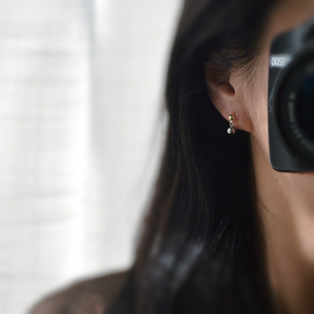Boucles d'oreilles Clips INVISIBLES Double perle Argent et Or, Clips d'oreilles confortable bijoux minimaliste quotidien.