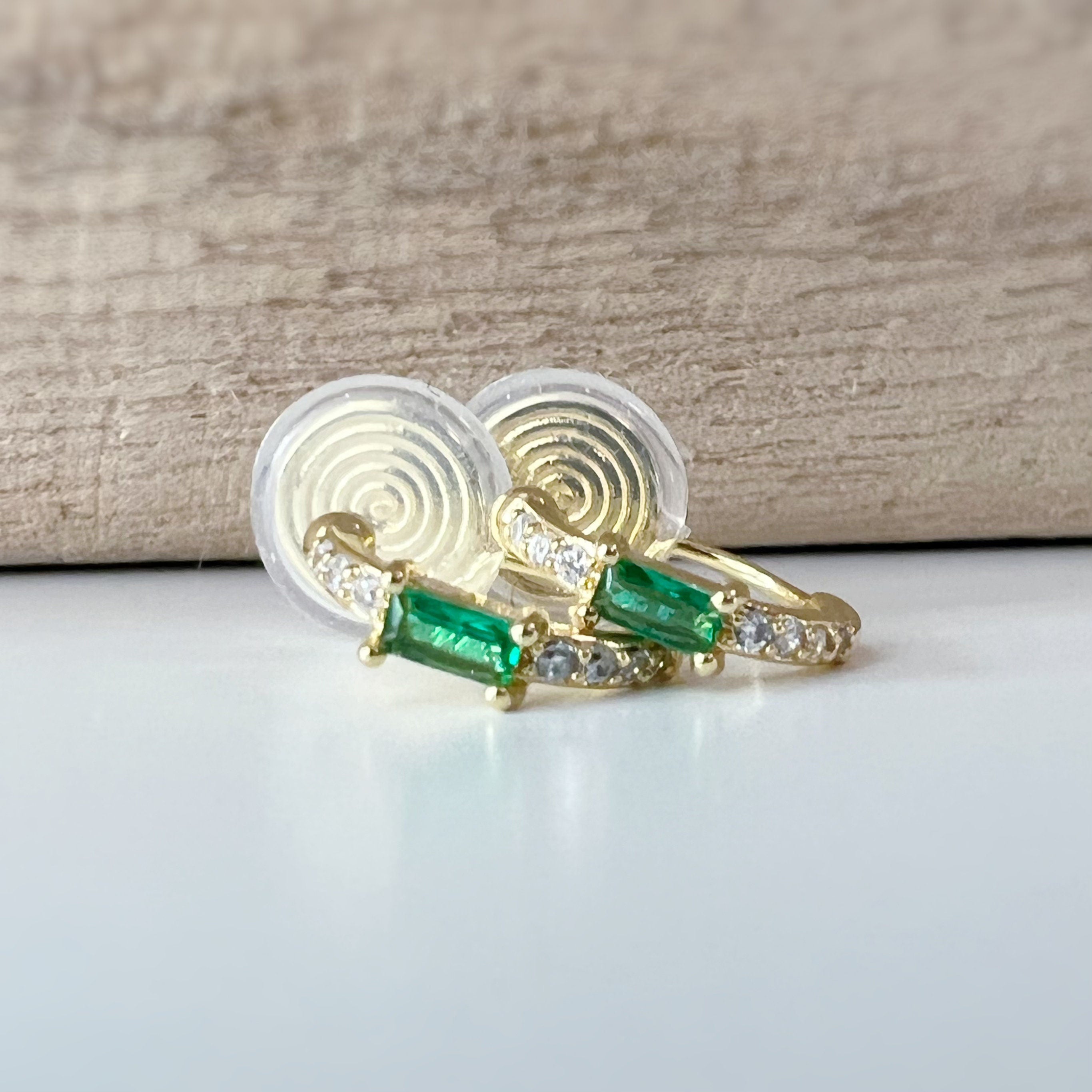 SANS DOULEUR ! Boucles d'oreilles CLIPS U spirale Cercle Mini Pierres Zircon Rond zircon rectangle vert. Clips d'oreilles confortable.