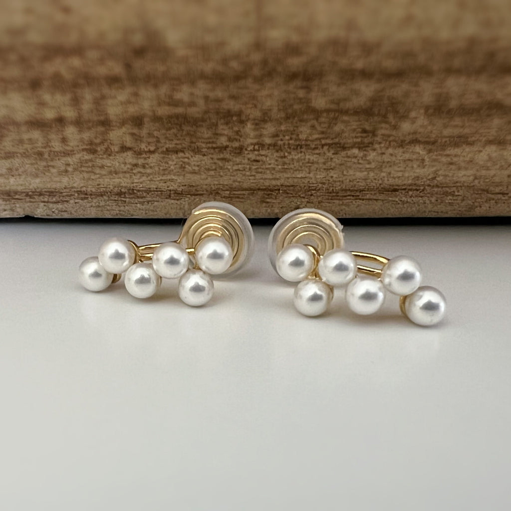 SANS DOULEUR ! Boucles d'oreilles CLIPS U spirale plaqué d'or Petites perles blanches grappe de raisins Clips d'oreilles confortable.
