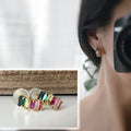 SANS DOULEUR ! Boucles d'oreilles CLIPS U spirale Cercle Mini Zircon rectangle coloré arc-en-ciel plaqué d'Or. Clips d'oreilles confortable.