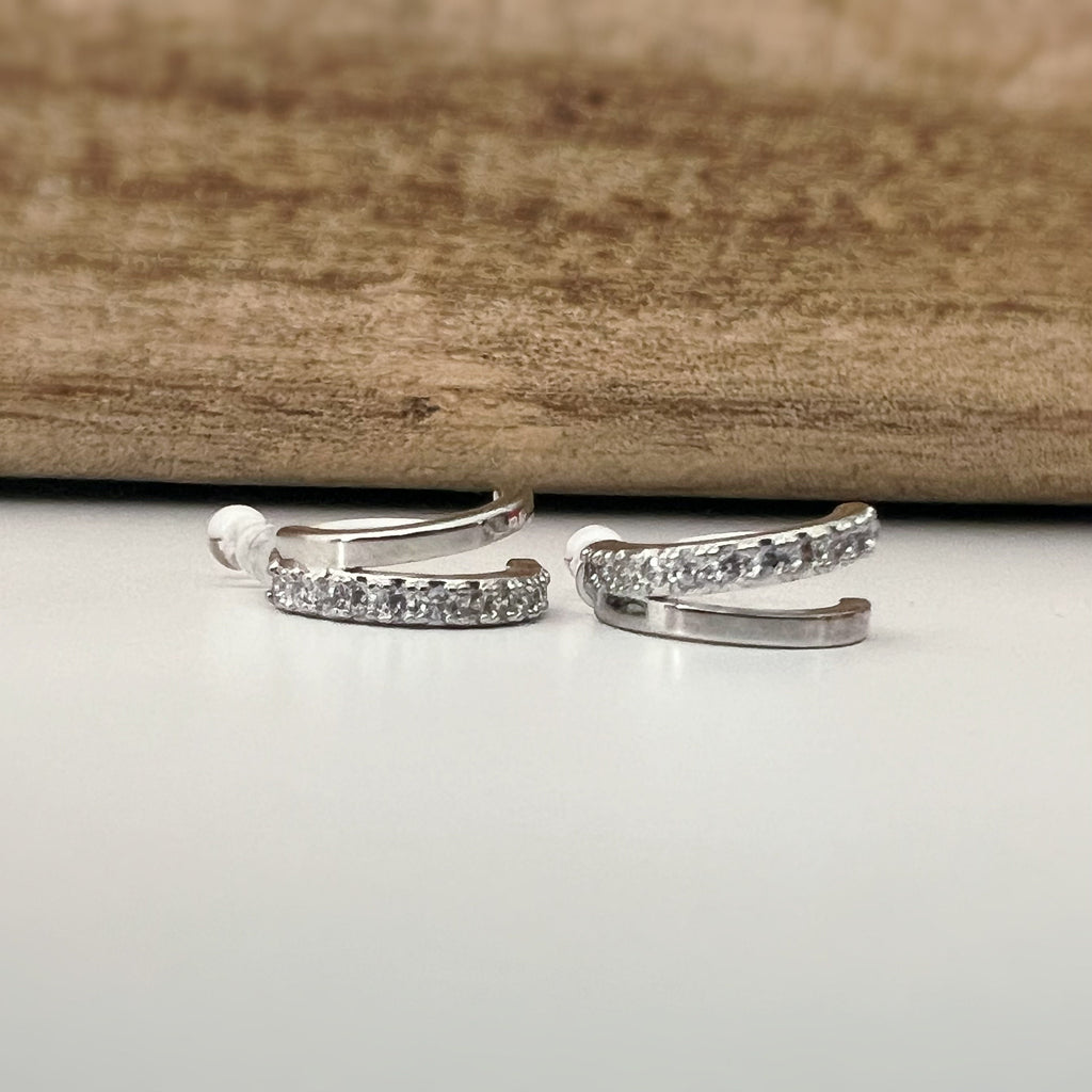 Boucles d'oreilles Clips INVISIBLES Double demi-cercle couleur Or / Argent Zircon Clips d'oreilles confortable bijoux minimaliste quotidien.