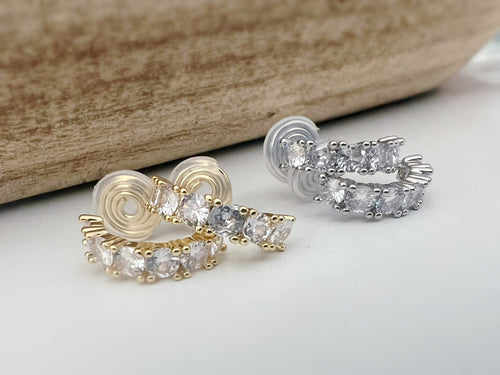 SANS DOULEUR ! Boucles d'oreilles CLIPS U spirale Cercle Petit Pierres Zircon Rond couleur Or / Argent. Clips d'oreilles confortable.