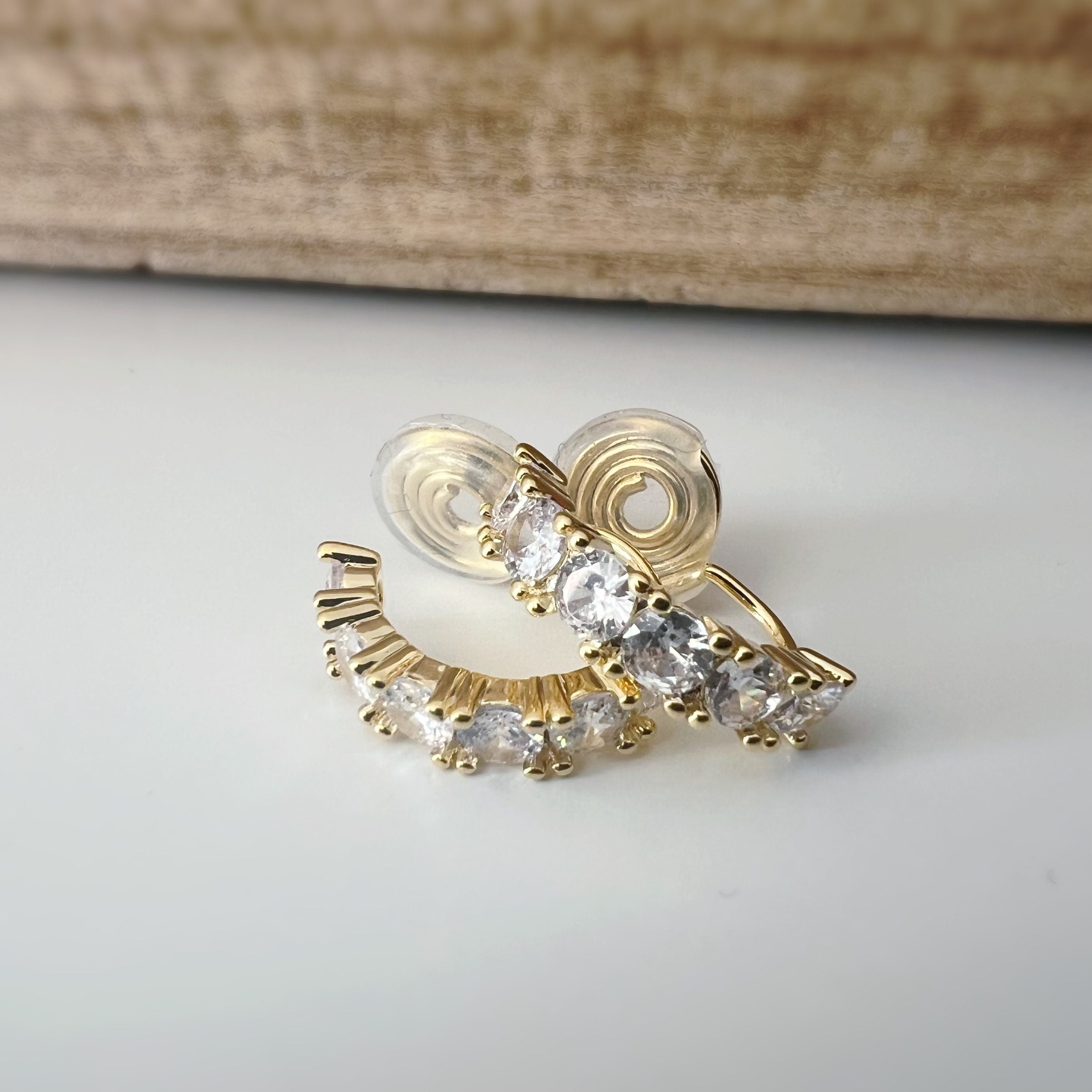 SANS DOULEUR ! Boucles d'oreilles CLIPS U spirale Cercle Petit Pierres Zircon Rond couleur Or / Argent. Clips d'oreilles confortable.