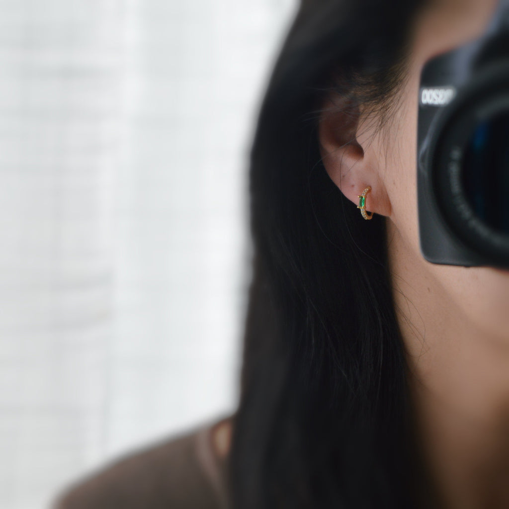 SANS DOULEUR ! Boucles d'oreilles CLIPS U spirale Cercle Mini Pierres Zircon Rond zircon rectangle vert. Clips d'oreilles confortable.