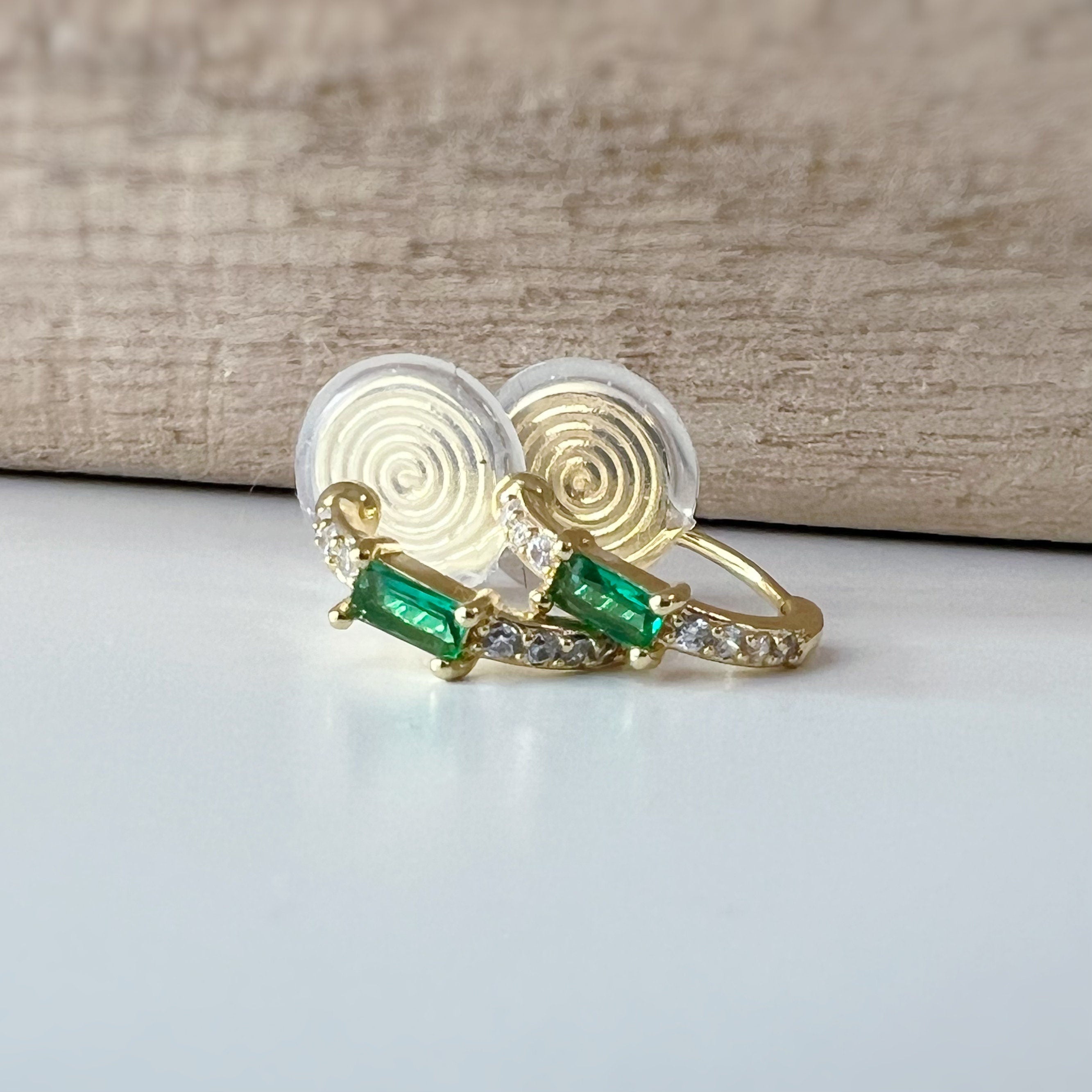 SANS DOULEUR ! Boucles d'oreilles CLIPS U spirale Cercle Mini Pierres Zircon Rond zircon rectangle vert. Clips d'oreilles confortable.