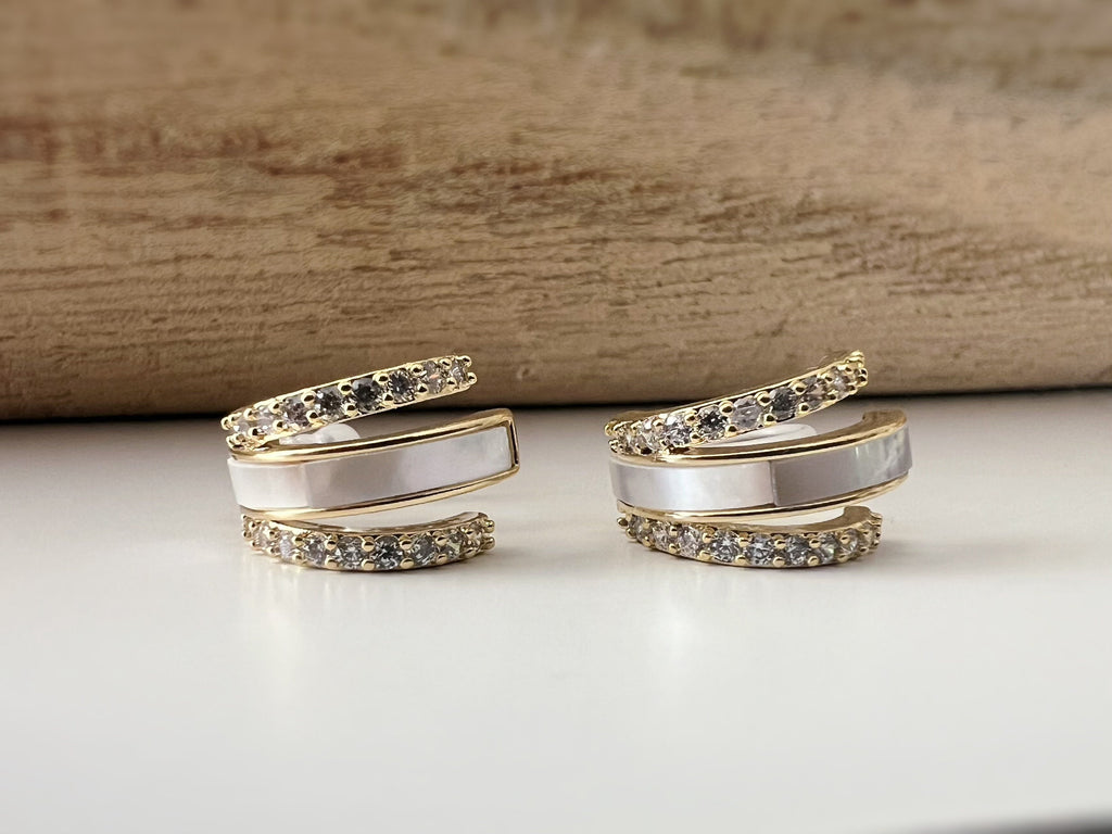 Boucles d'oreilles CLIPS résine invisible triple demi cercles mini zircon nacre blanche Oreilles Non Percées Bijoux quotidiens Prêt à offrir