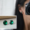 Boucles d'oreilles CLIPS invisible Cristal Rond Vert Majestic Green PureCristal, Clips d'Oreille Petit cristal Vert Minimaliste.