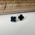 CLIPS d'oreilles invisibles Trèfle à 4 feuilles porte bonheur Noir/ Mini zircon Argent/ Argent creux Boucles d'oreilles confortable délicat
