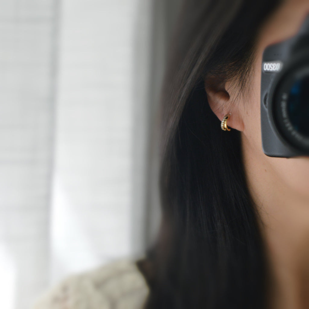 Boucles d'oreilles Clips INVISIBLES Double demi-cercle couleur Or / Argent Zircon Clips d'oreilles confortable bijoux minimaliste quotidien.