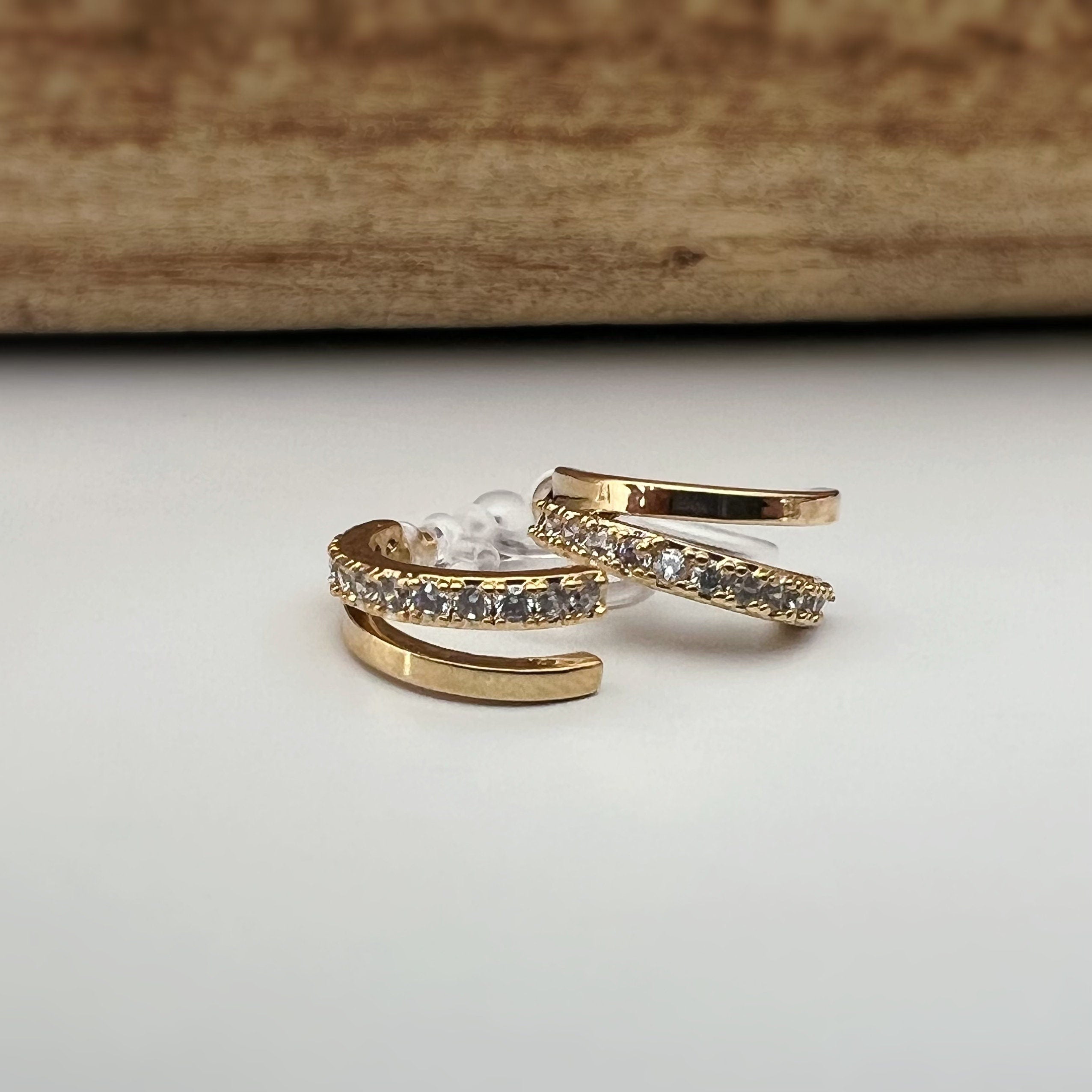 Boucles d'oreilles Clips INVISIBLES Double demi-cercle couleur Or / Argent Zircon Clips d'oreilles confortable bijoux minimaliste quotidien.